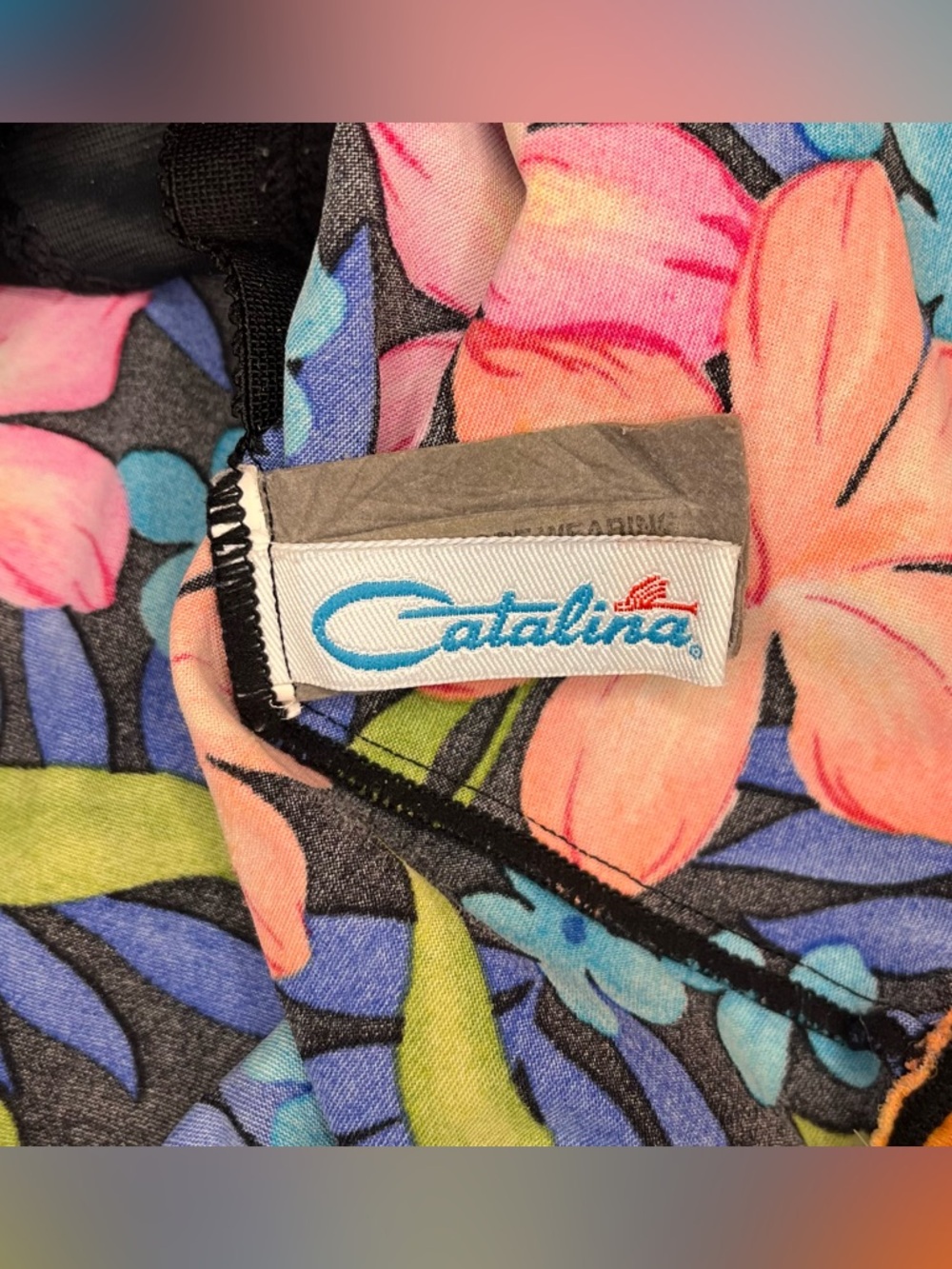 90’s Y2K Vintage Catalina Tropical Floral Print Tankini Swim Top Neon Women’s M - Picture 5 of 5